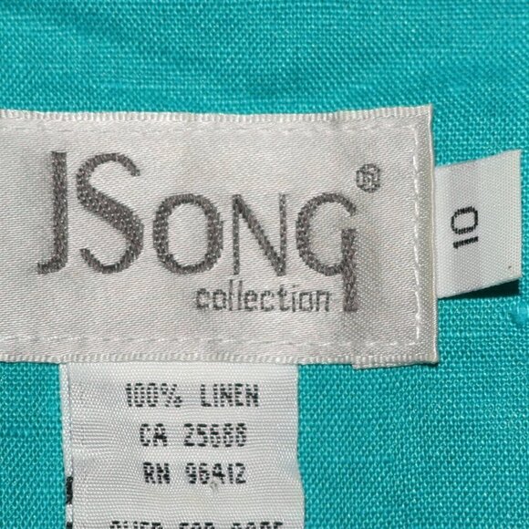 J Song 100% Linen Jacket Embroidery 3/4 Sleeves Button Up No Collar Size 10 - Picture 2 of 15